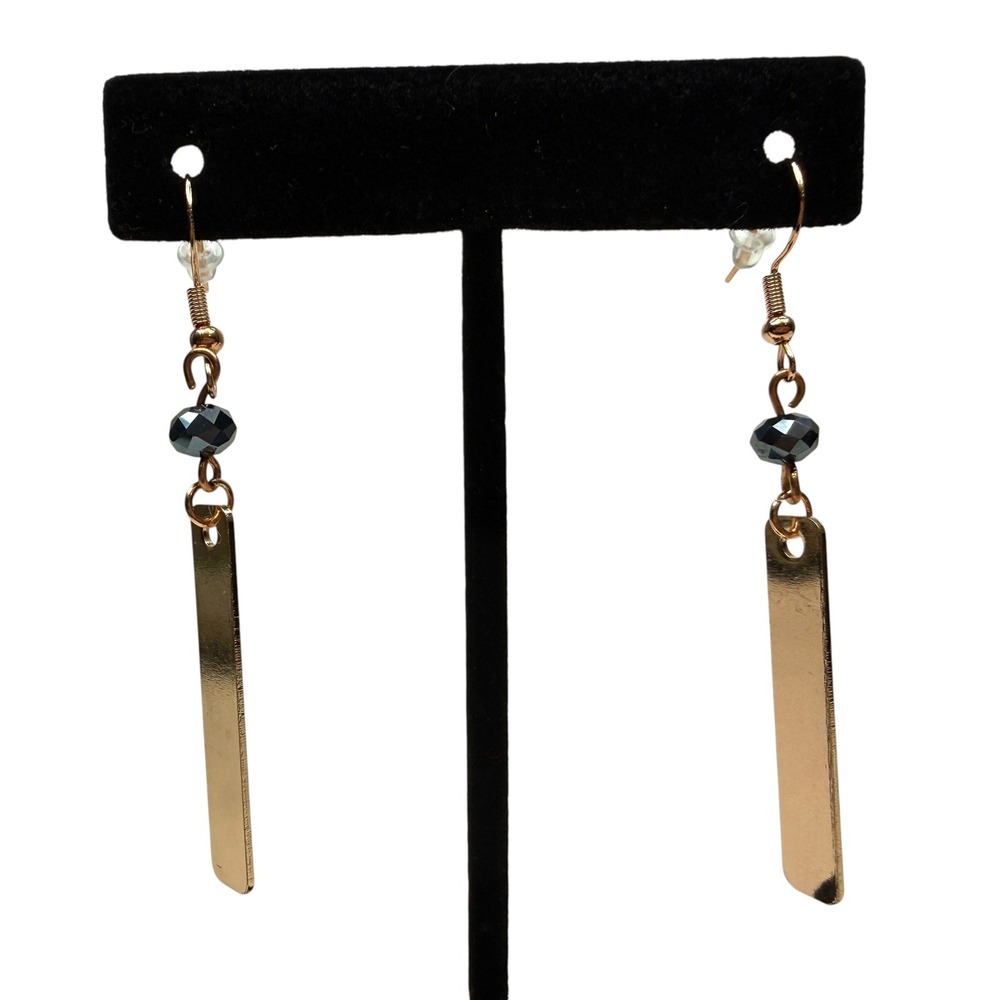 Copper Tone 925 Sterling Hook Dangle Earring Faceted Crystal Accent Bead 2.5 in